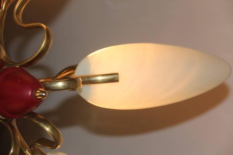 Mid Century Modern Chandelier ,Glass,Brass,Lacquered Metal Italian Design photo Lighting