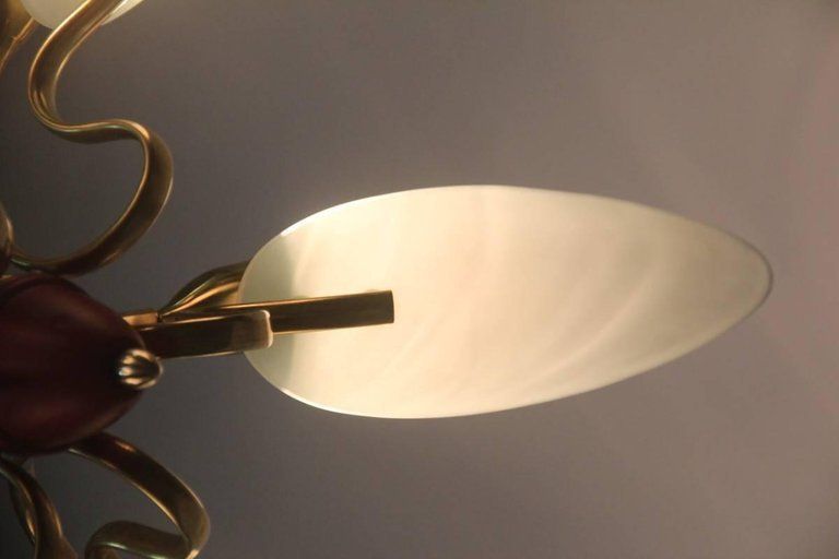 Mid Century Modern Chandelier ,Glass,Brass,Lacquered Metal Italian Design photo 1964.0