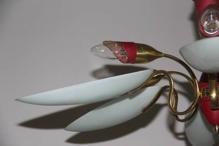 Mid Century Modern Chandelier ,Glass,Brass,Lacquered Metal Italian Design photo vintage
