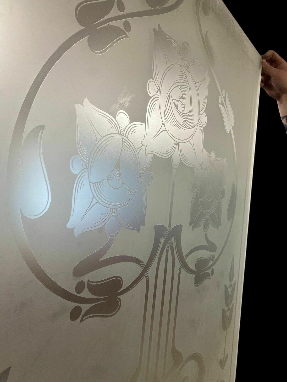 Large Victorian Acid Etched Glass Window Panel Old Period Reclaimed Antique photo furniture