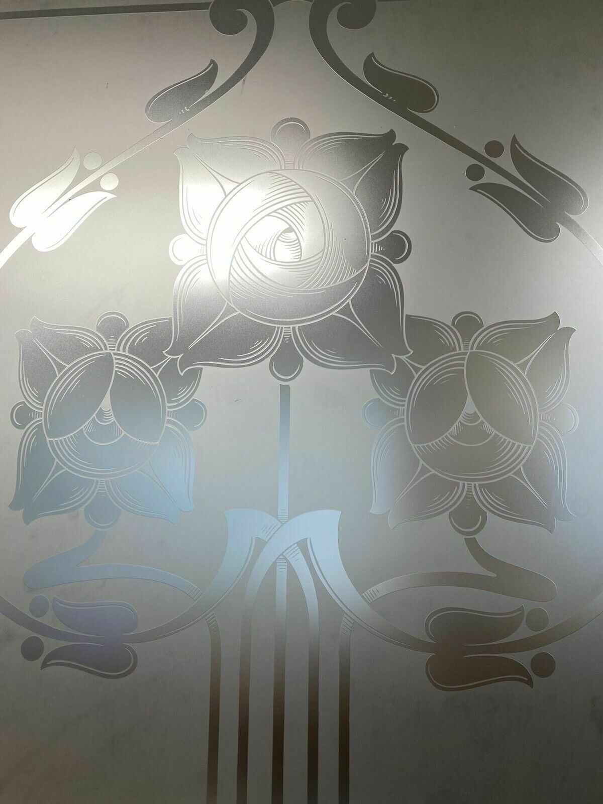 Large Victorian Acid Etched Glass Window Panel Old Period Reclaimed Antique photo vintage
