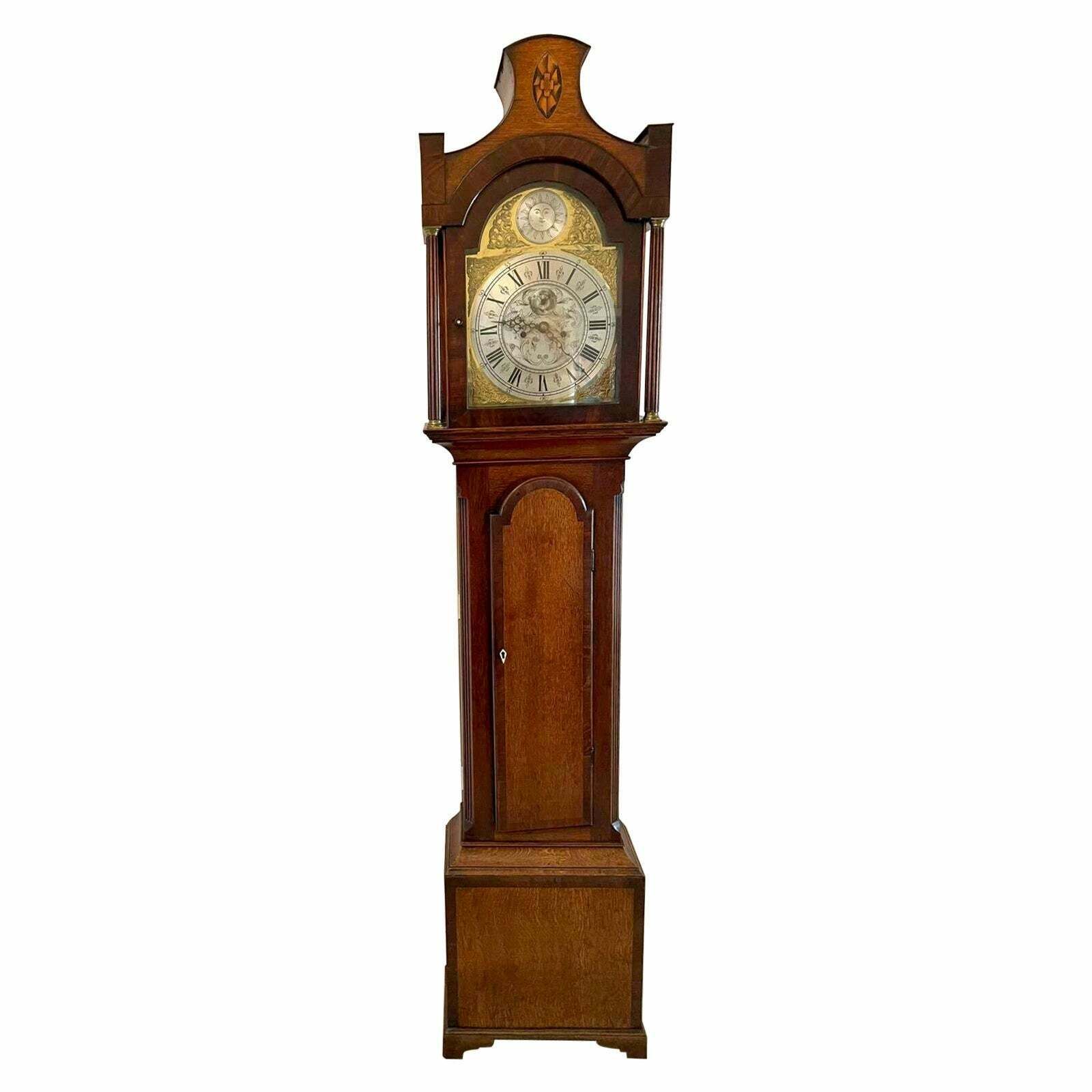 Antique George III Quality Eight Day Brass Face Oak Longcase Clock