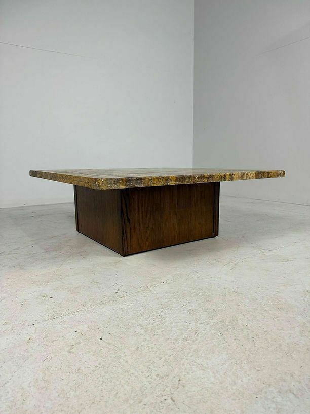 Square Brutalist Amber Stone Coffeetable photo for sale