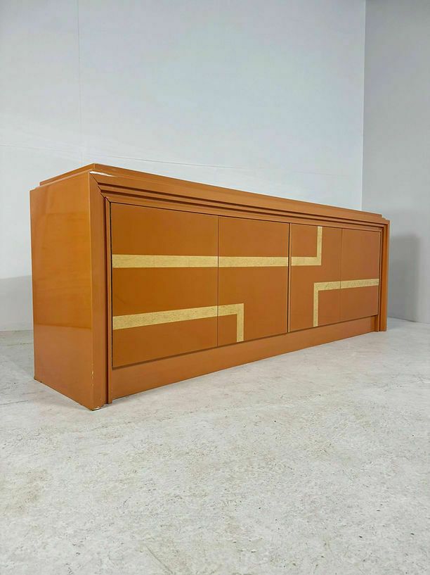 Italiaans Dressoir Met Oranje Lak En Inlegwerk, Jaren 1970
