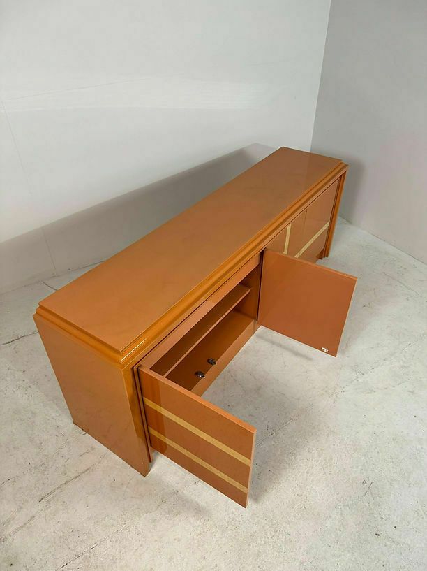 3850.0 Italiaans Dressoir Met Oranje Lak En Inlegwerk, Jaren 1970 photo