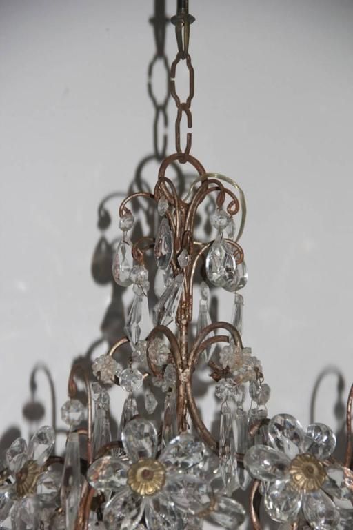 Mid Century Modern Chandeliers French Crystal Metal Forged 1950s photo 840.0