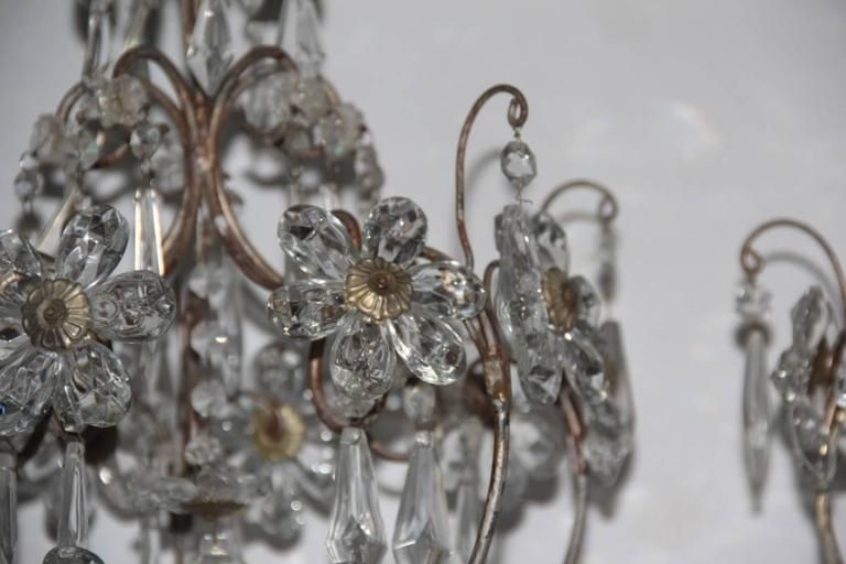 Mid Century Modern Chandeliers French Crystal Metal Forged 1950s photo vinterior