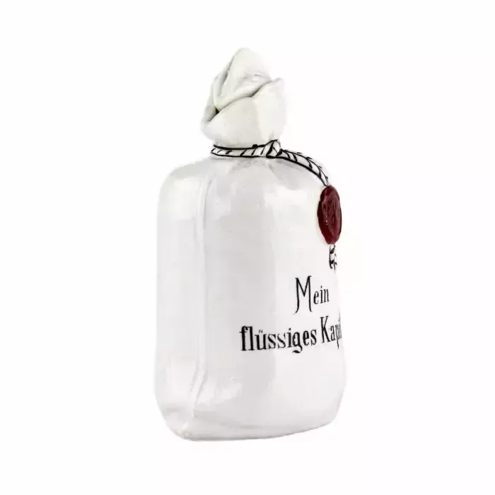 Porcelain Bottle Mein Flüssiges Kapital, In The Shape Of A Canvas Money Bag. photo furniture