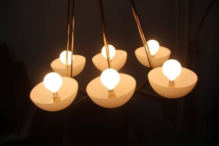 Mid Century Modern Italian Chandelier Brass Murano Glass Sculptural photo 3000.0