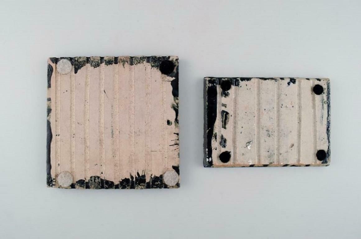Danish Studio Ceramicist, Two Unique Tiles In Glazed Stoneware photo 195.0