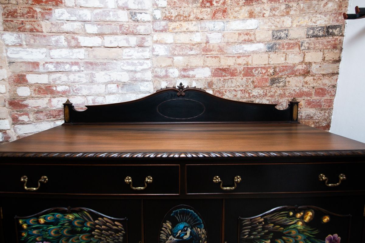 Stunningly Hand Painted, Mural Peacock Designed, Maw, Till, Kirke & Co. (Circa 1876   1892) Buffet/Sideboard photo Furniture