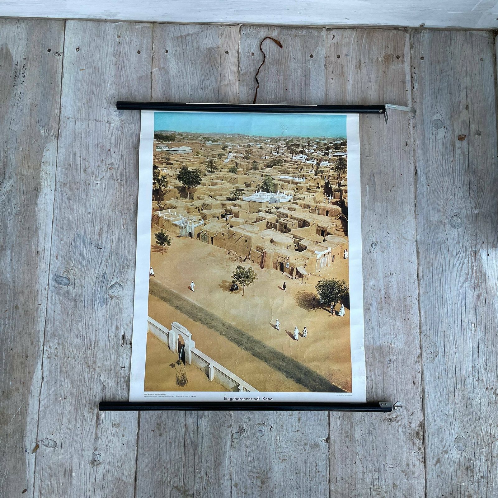 Westermann Wandbilder Vintage School Pull Down Poster Picture Unique Rare Afrika Eingeborenen Stadt Kano Verlag Original Wall Hanging Fabric
