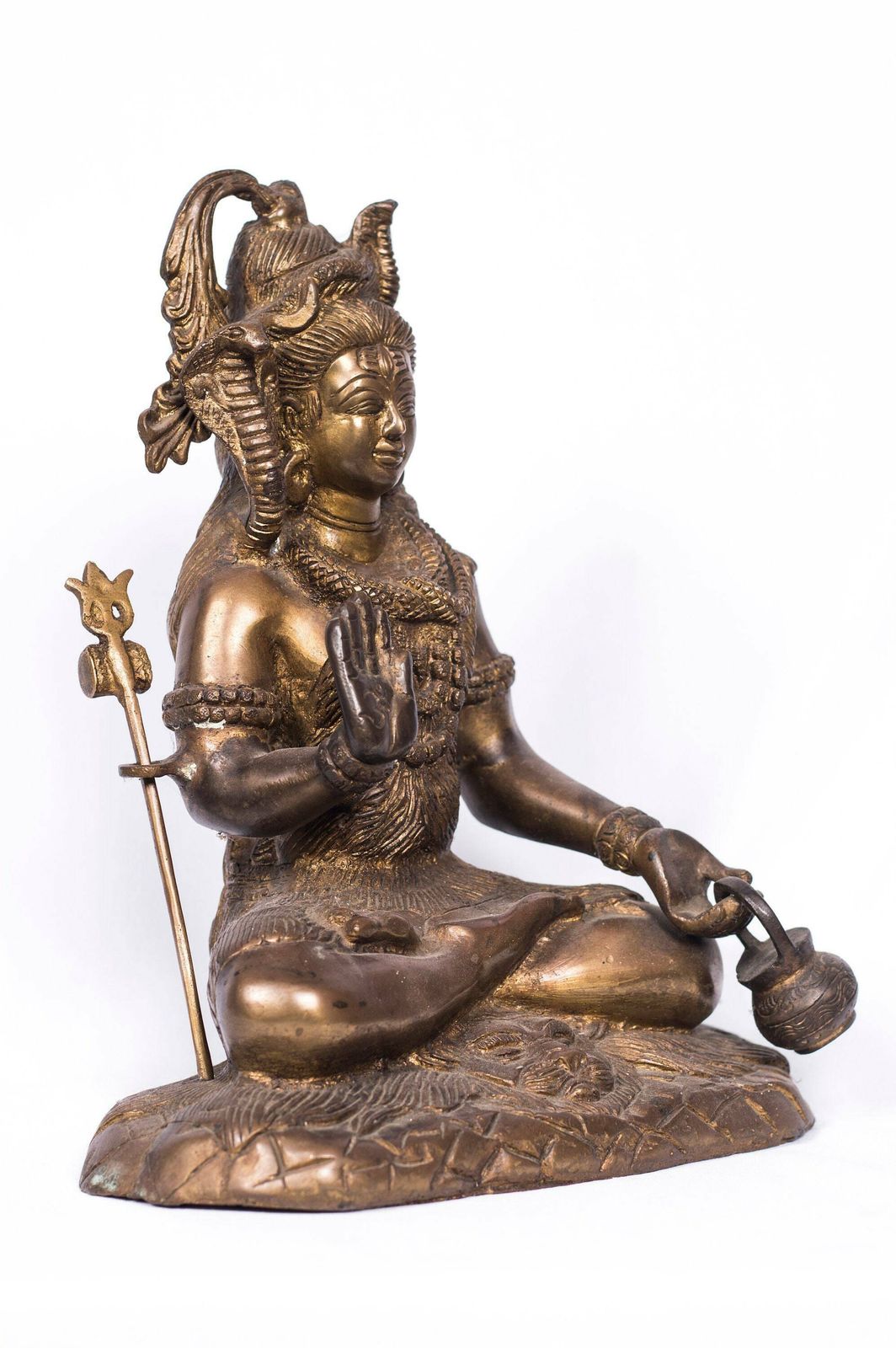 Antique Brass Shiva Sculpture | Hindu Temple Idol | Meditating Shiva Statue photo for sale