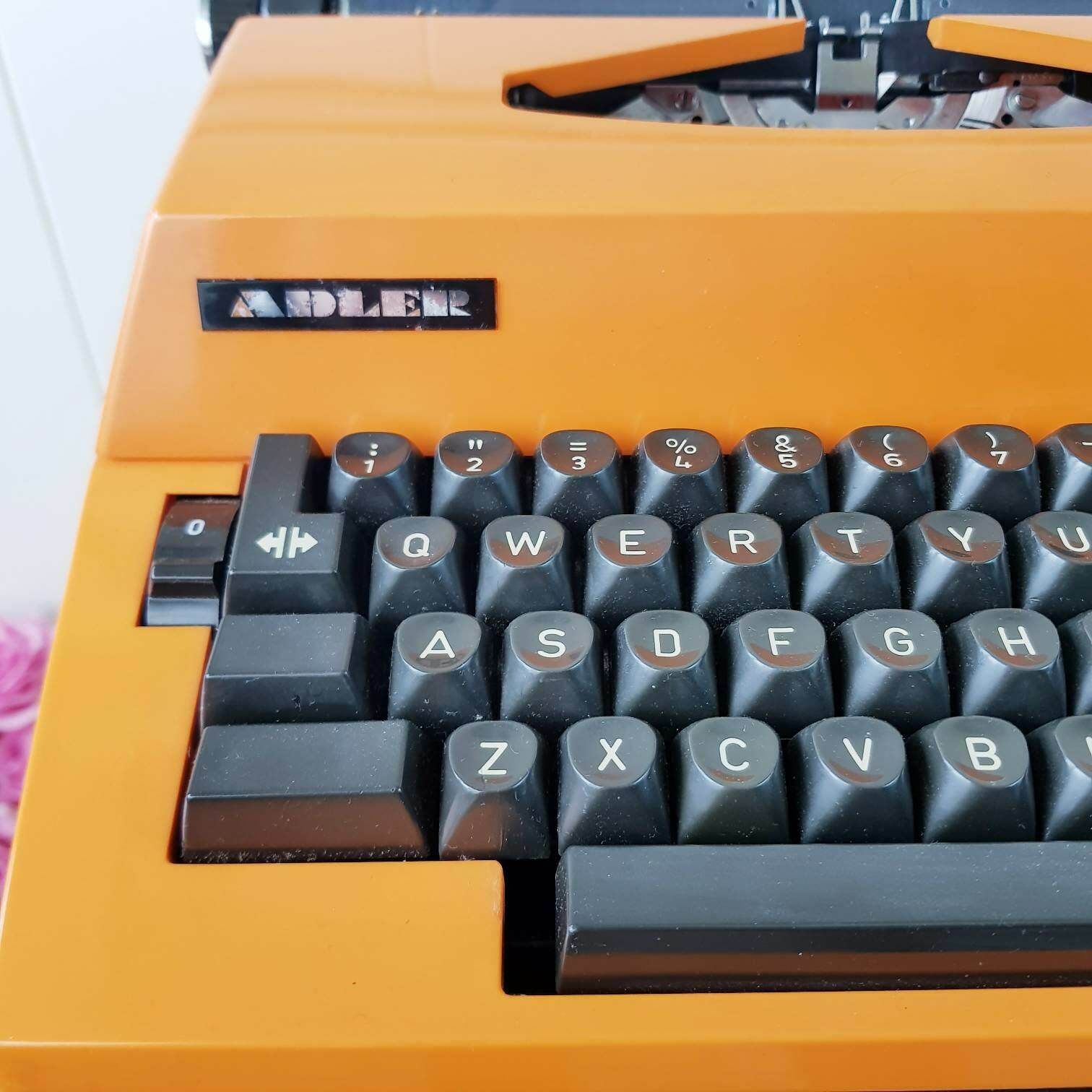 Vintage Typewriter Adler Gabriele 2000, Orange Electric Typewriter Made In Western Germany For Holland, Portable Typewriter photo Home Decor