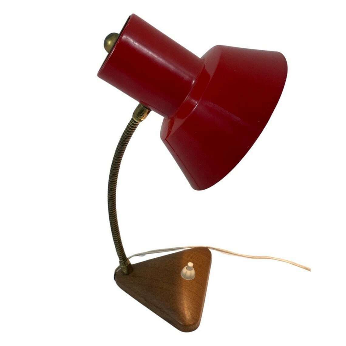 Red Desk Lamp   Faux Wooden Base Ans Accent   Brass Gooseneck photo 125.0
