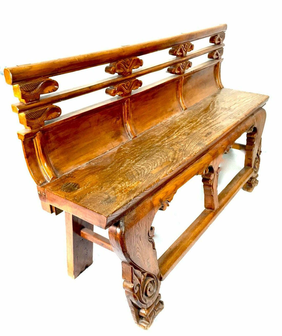 Antique Chinese Buddhist Temple / Opera Bench Elm Wood / 19th Century / C.1890 photo buy