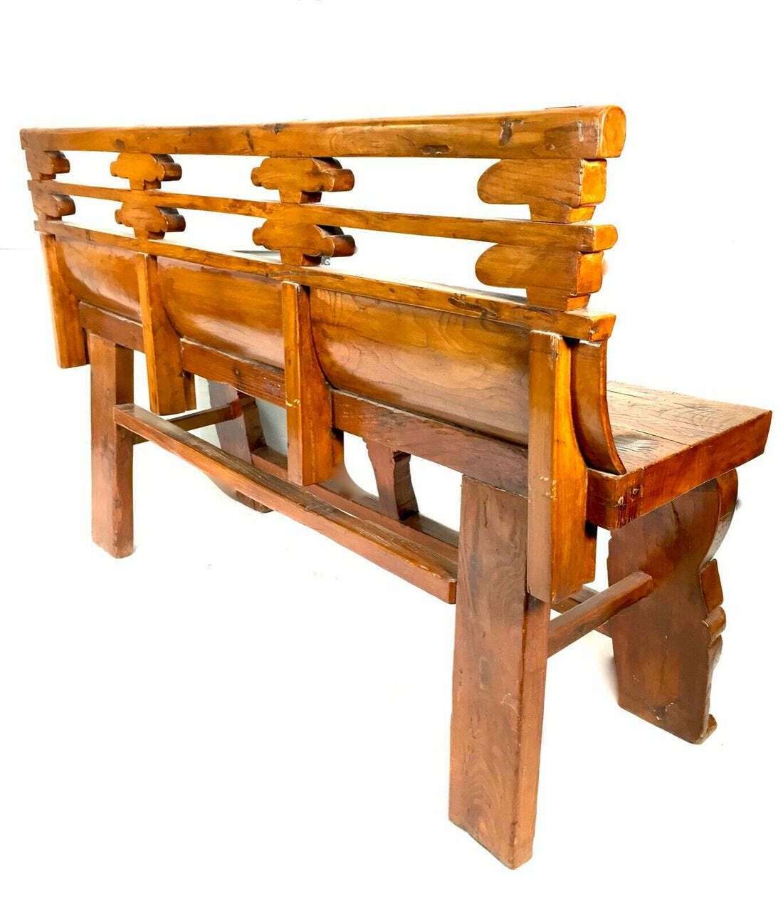 Furniture Antique Chinese Buddhist Temple / Opera Bench Elm Wood / 19th Century / C.1890 photo