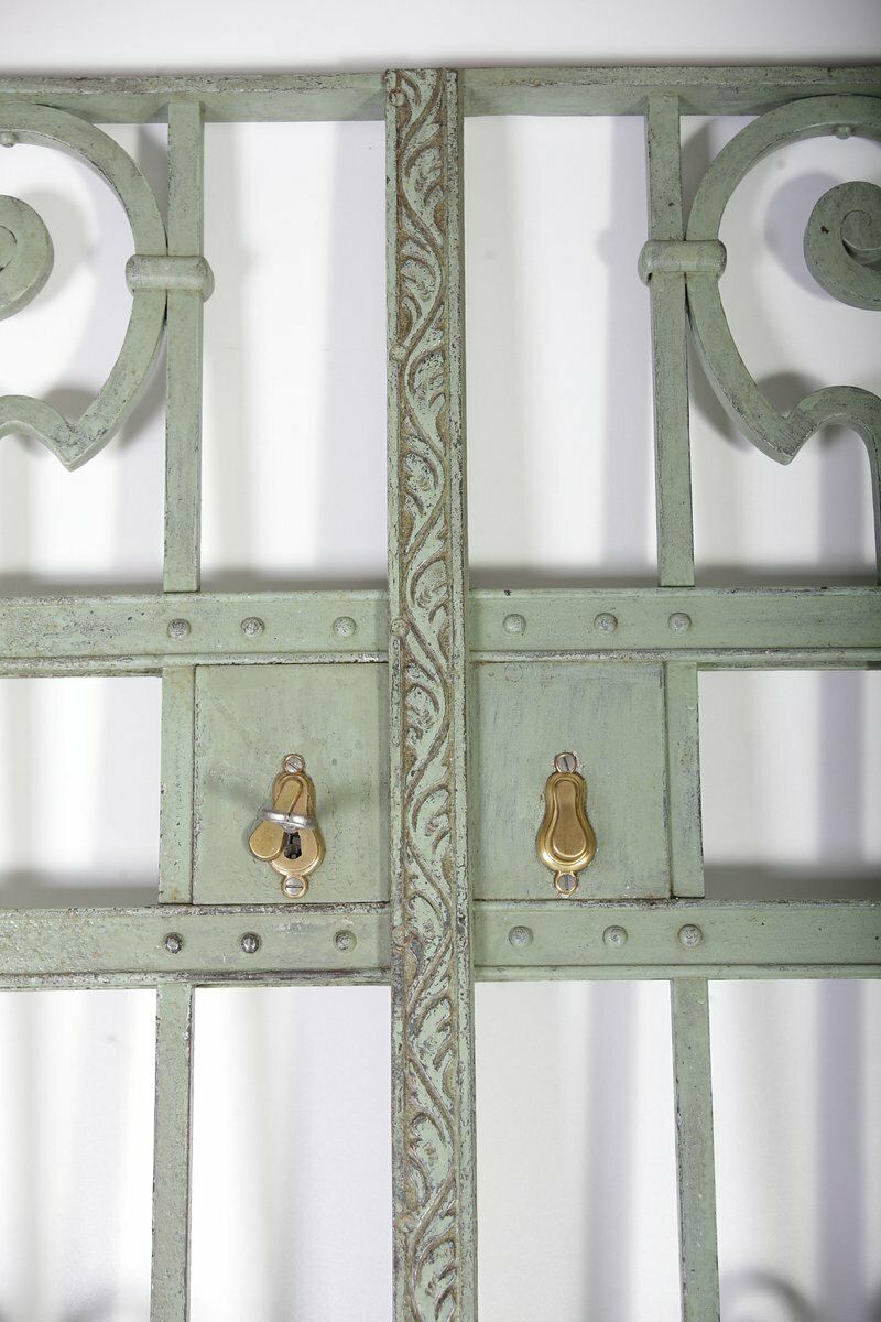 Set Of 2 Antique Green Interior Iron Wrought Double Doors, Bohemia, 1880s photo for sale