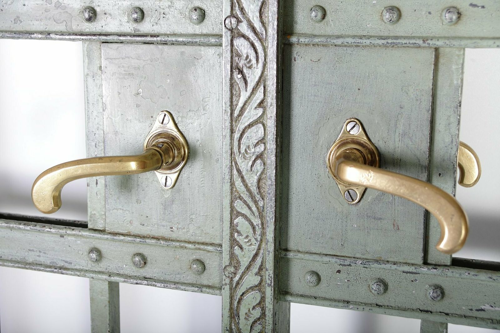 7500.0 Set Of 2 Antique Green Interior Iron Wrought Double Doors, Bohemia, 1880s photo