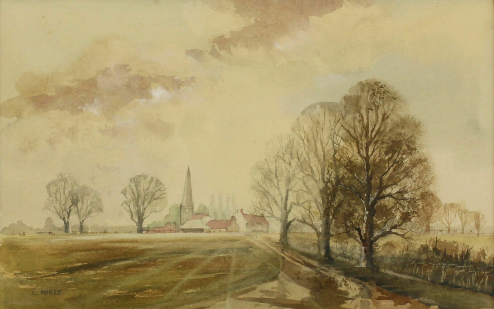 Watercolour By L A Ayres. Titled "Bridlepath Near Lechlade" photo furniture