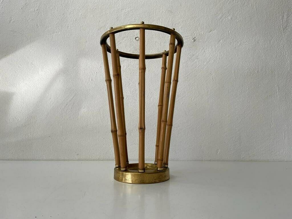Mid Century Modern Bamboo & Brass Umbrella Stand, 1960s, Germany photo furniture