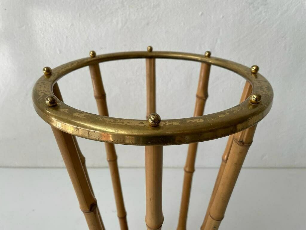 Mid Century Modern Bamboo & Brass Umbrella Stand, 1960s, Germany photo Home Decor