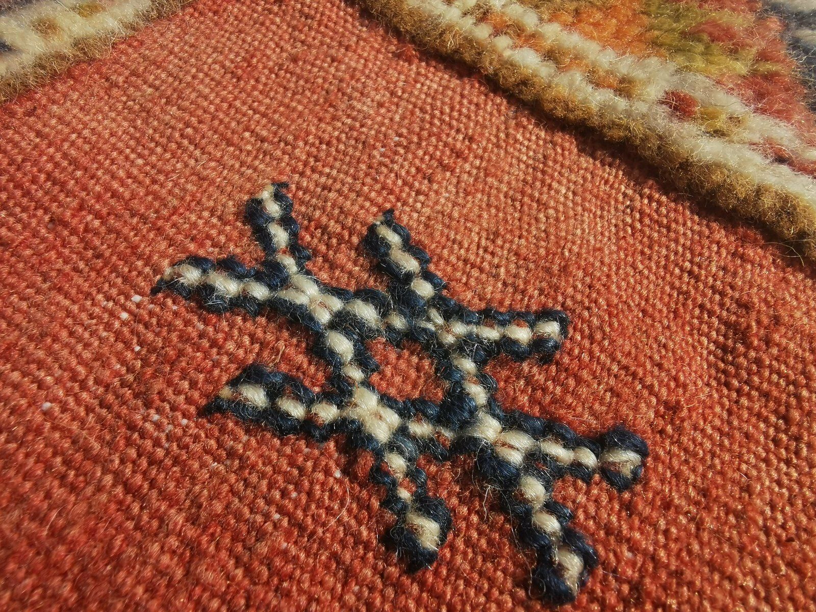 Textiles R49  Colourful Moroccan Berber Rug. Tribal Carpet Mad Of Camel Wool photo