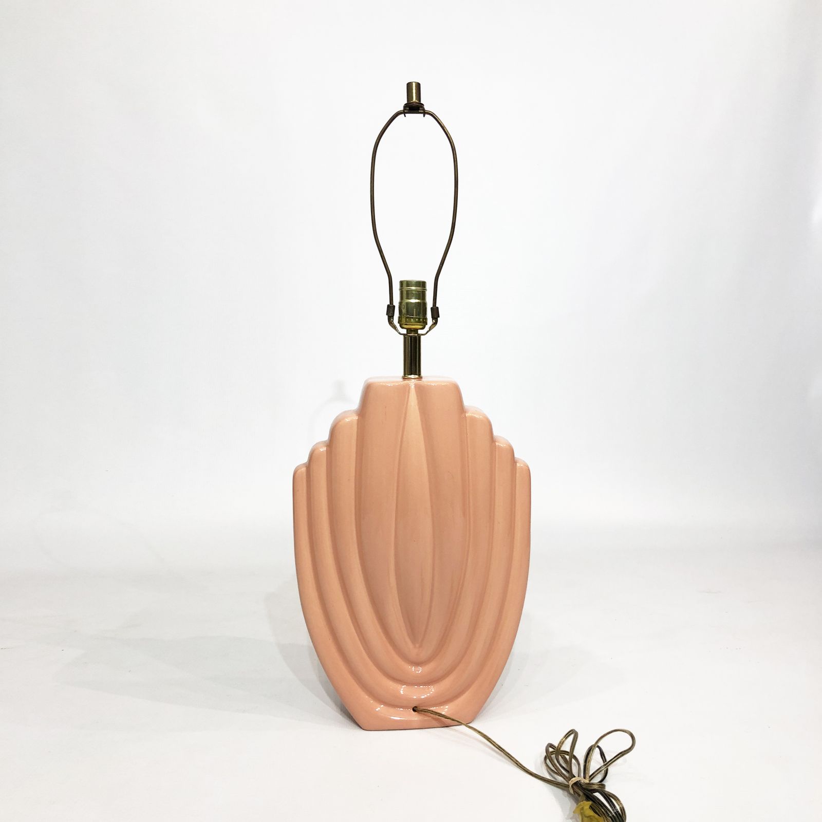 Lighting 1980s Salmon Pink Ceramic Table Lamp Art Deco Pastel Midcentury Golden Girls photo