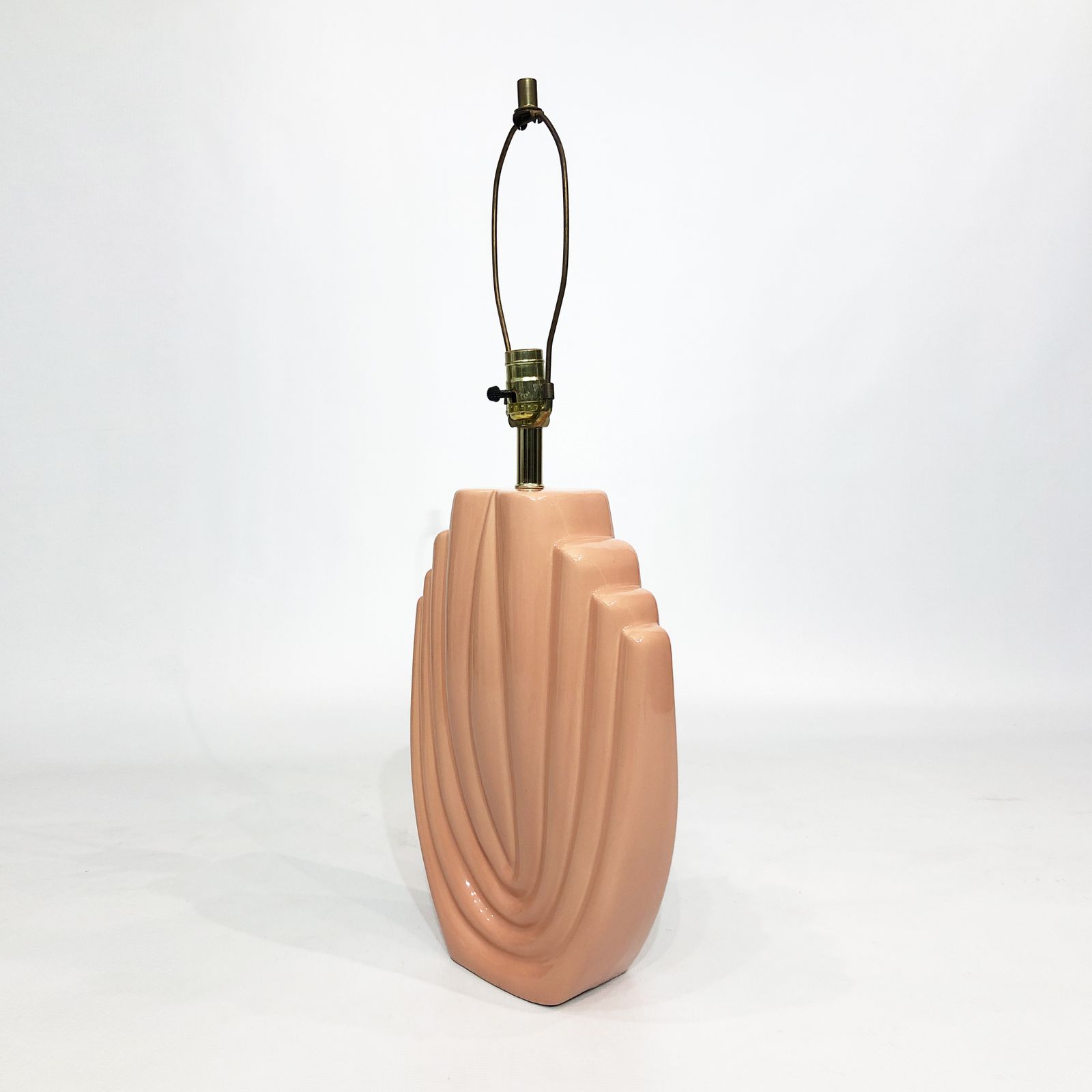 photo buy 1980s Salmon Pink Ceramic Table Lamp Art Deco Pastel Midcentury Golden Girls