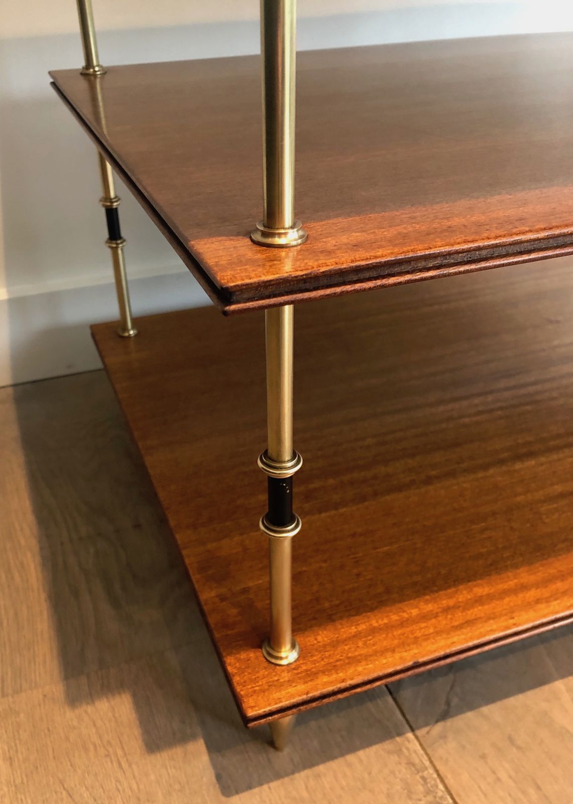 Pair Of Small Consoles Or Sofa Ends With Three Levels In Mahogany And Brass From Maison Jansen photo vintage