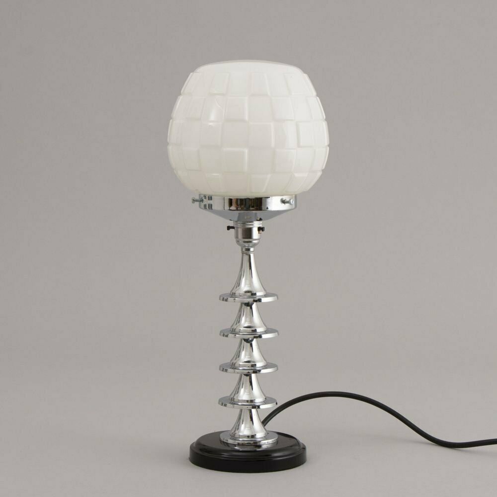 British Modernist Art Deco Table Lamp With Original Opal Glass Shade C.1930