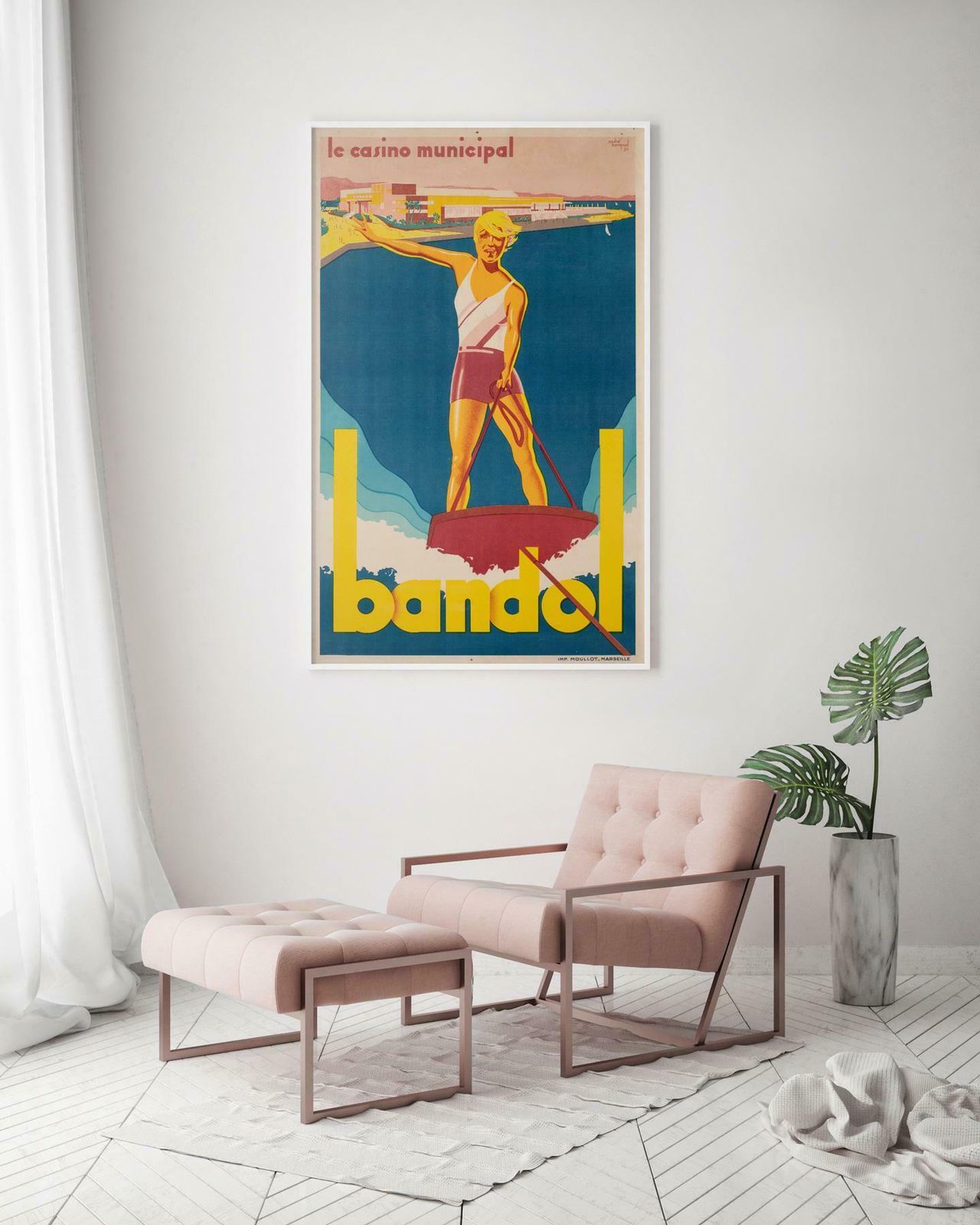 Bandol 1930s French Travel Poster, Sports, Ski, Andre Bermond photo furniture