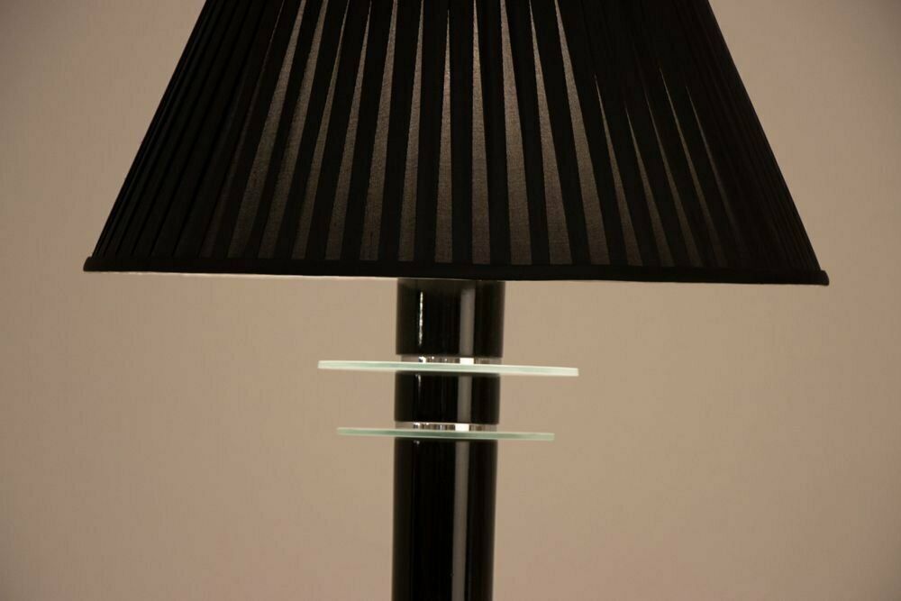 French Art Deco Black Lacquer Floor Lamp With New Silk Lampshade C.1930 photo buy