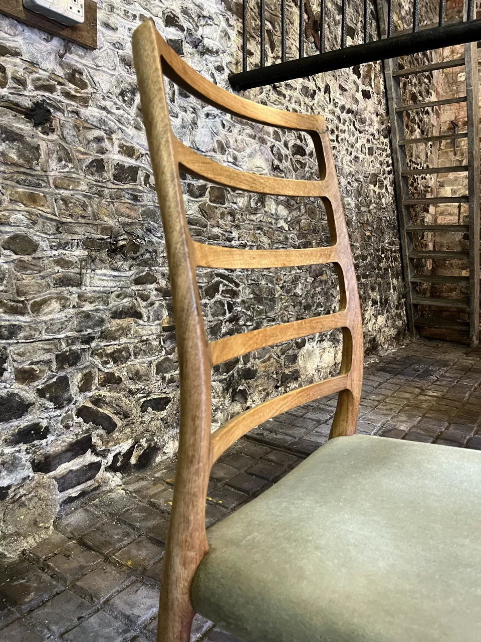 photo for sale Set Of Eight (8) Danish Jl Møller High Ladder Back Dining Chairs, 1960s
