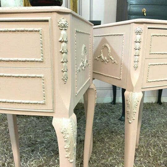 Painted Bedside Tables Pair Olympus Furniture French Louise Style Bedside Cabinets Pink photo furniture