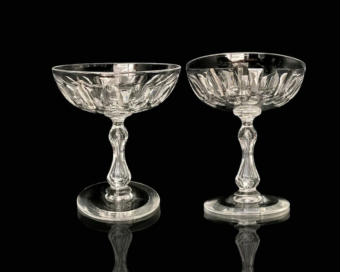Val Saint Lambert Coupes | Champagne Glasses | 2pcs | With Airbubble Vote! | Pattern: Baroche photo for sale