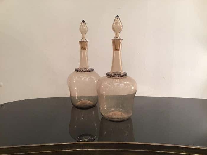 photo for sale Venini Water And Wine Bottles Murano Glass, 1950, Italy