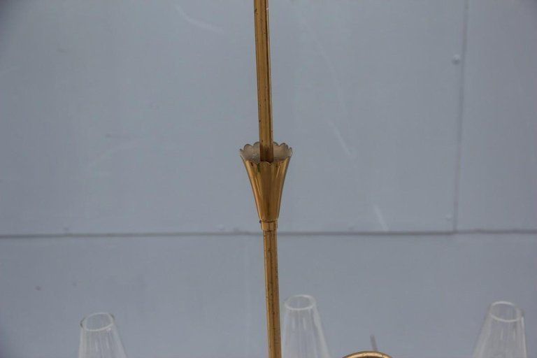 Mid Century Italian Chandelier Brass Green Glass 1950 Gold Crystal photo for sale