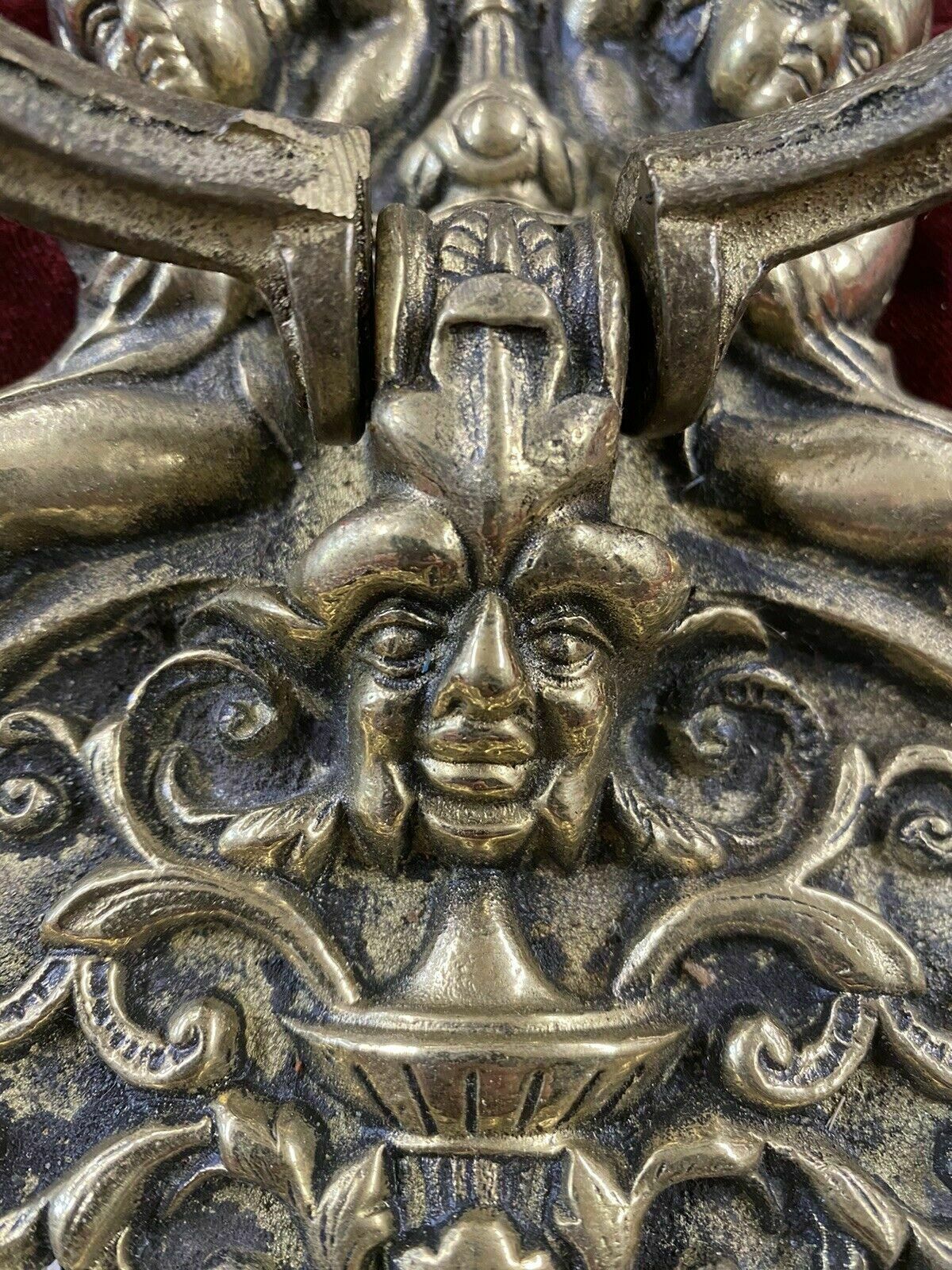 Huge Xl Brass Door Knocker Metal Period Reclaimed Architectural Pull Used Old photo vintage