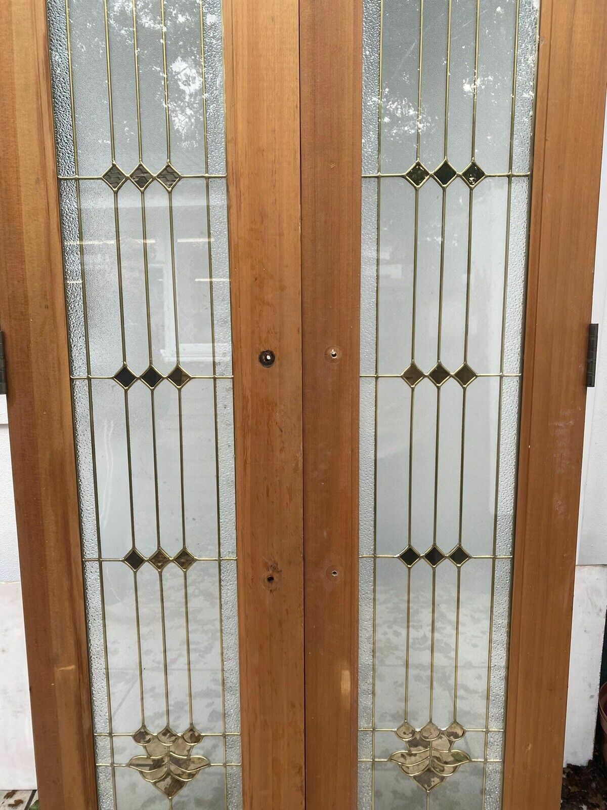 Bespoke Textured Glass French Doors Antique Period Reclaimed Gold Leaded Unique photo Home Fixtures