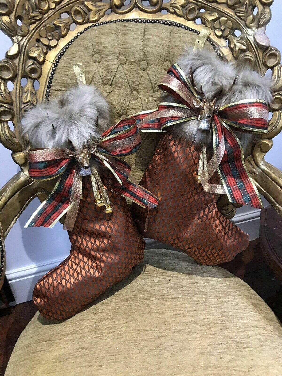 Luxury Monarch Of The Glen Designer Reindeer Fauxfur Christmas Stockings photo vinterior