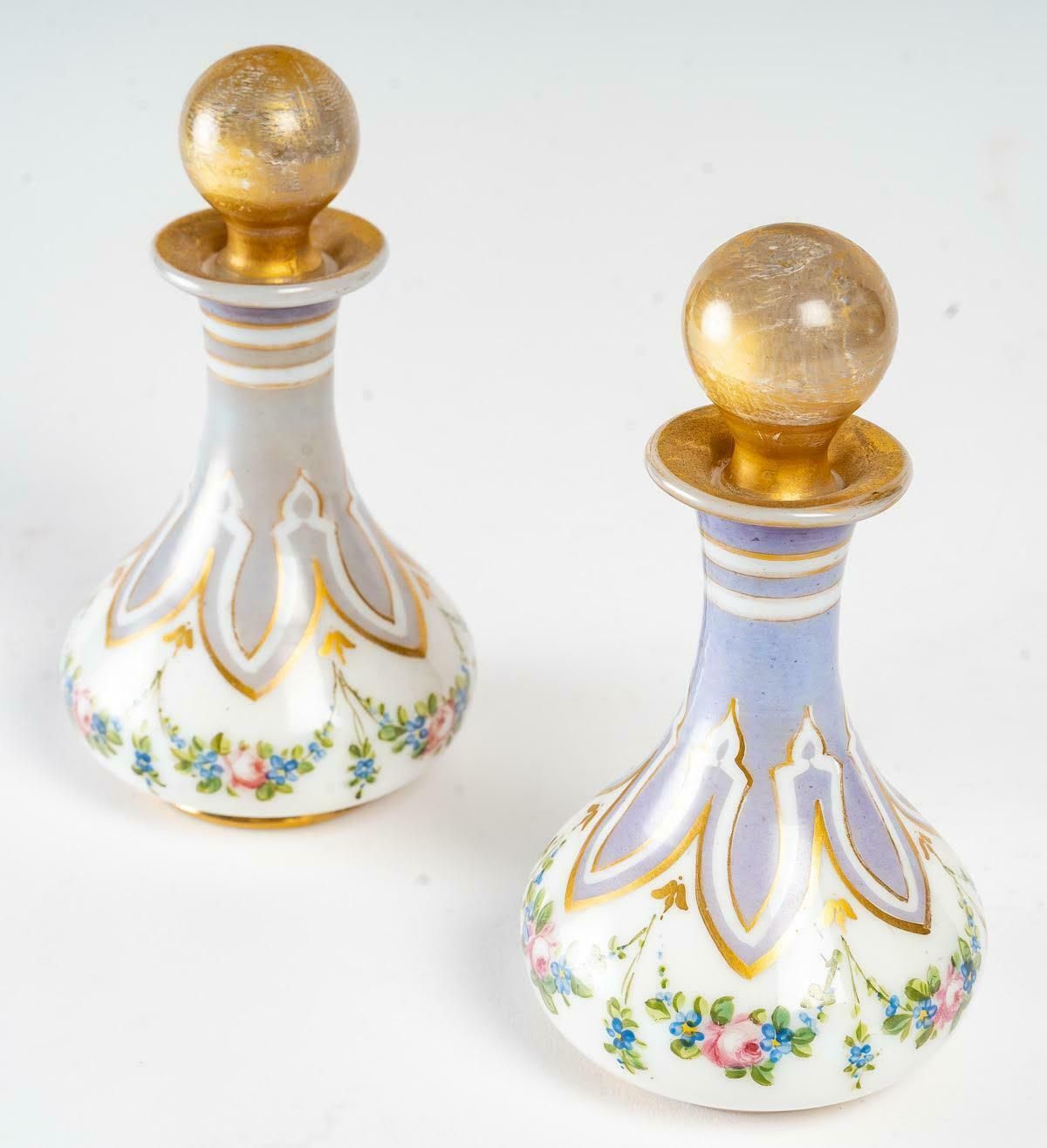 Pair Of Bottles In Painted And Gilded Opaline, Napoleon III Period photo Home Decor