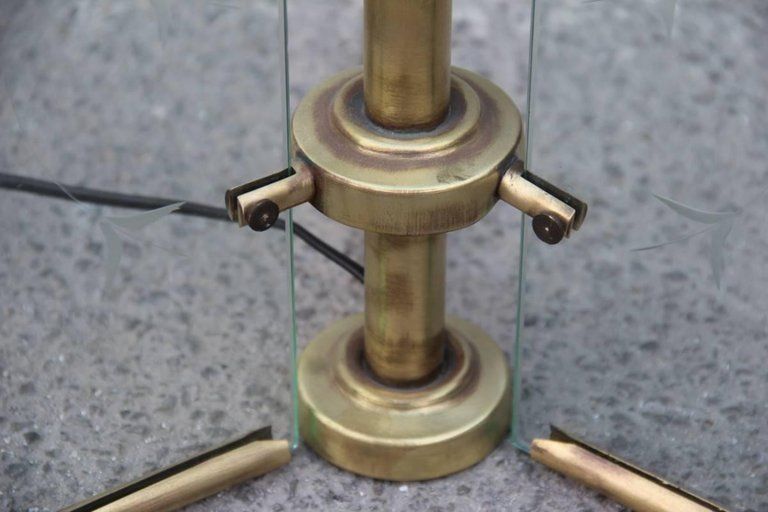 photo furniture Floor Lamp From The 1940s Engraved Glass And Brass Parts