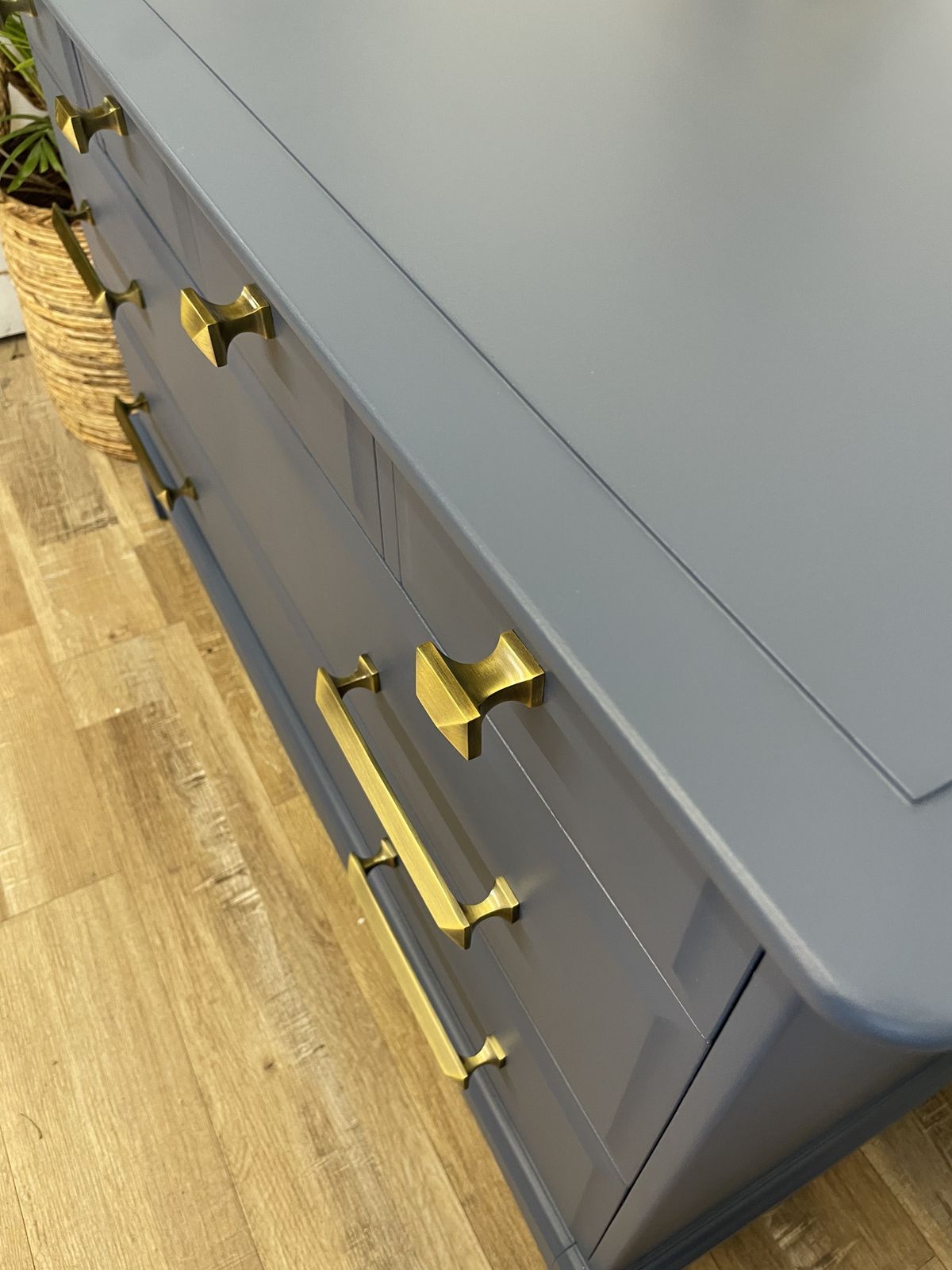 1450.0 Stag Minstrel Pair Of 4 Over 2 Chest Of Drawers Painted Blue, Premium Brass Handles photo