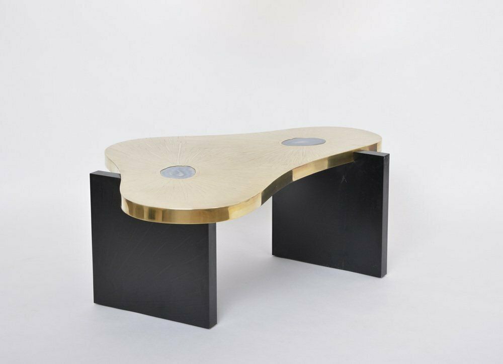 7500.0 Etched Brass Coffee Table With Agathe Stones In The Style Of Lova Creation, 1980s photo