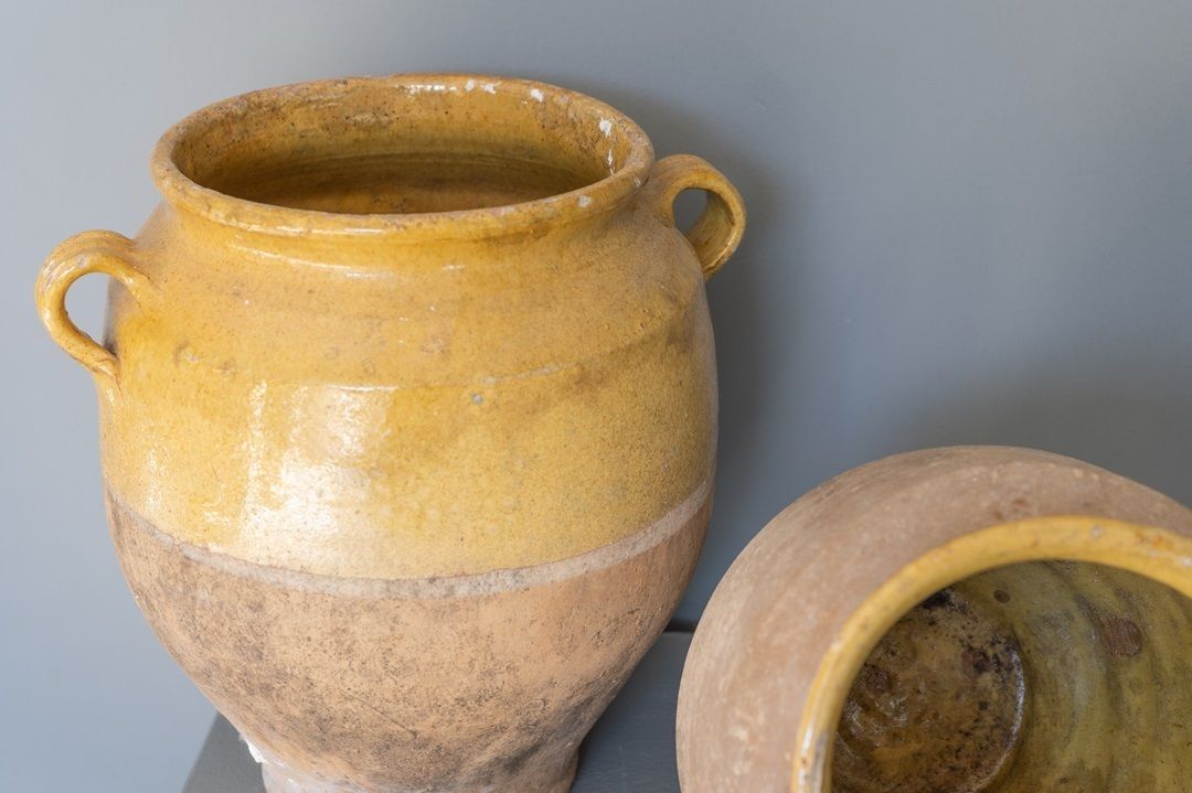Yellow Glazed Antique French Confit Pot photo buy