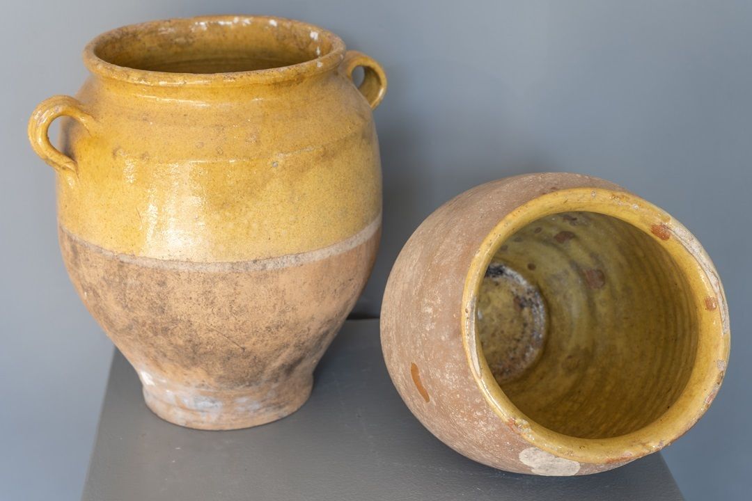 Yellow Glazed Antique French Confit Pot