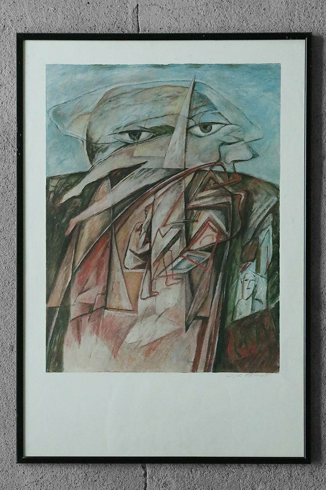 Cyr Frimout, Man With Two Heads, 1990s, Lithograph, Framed