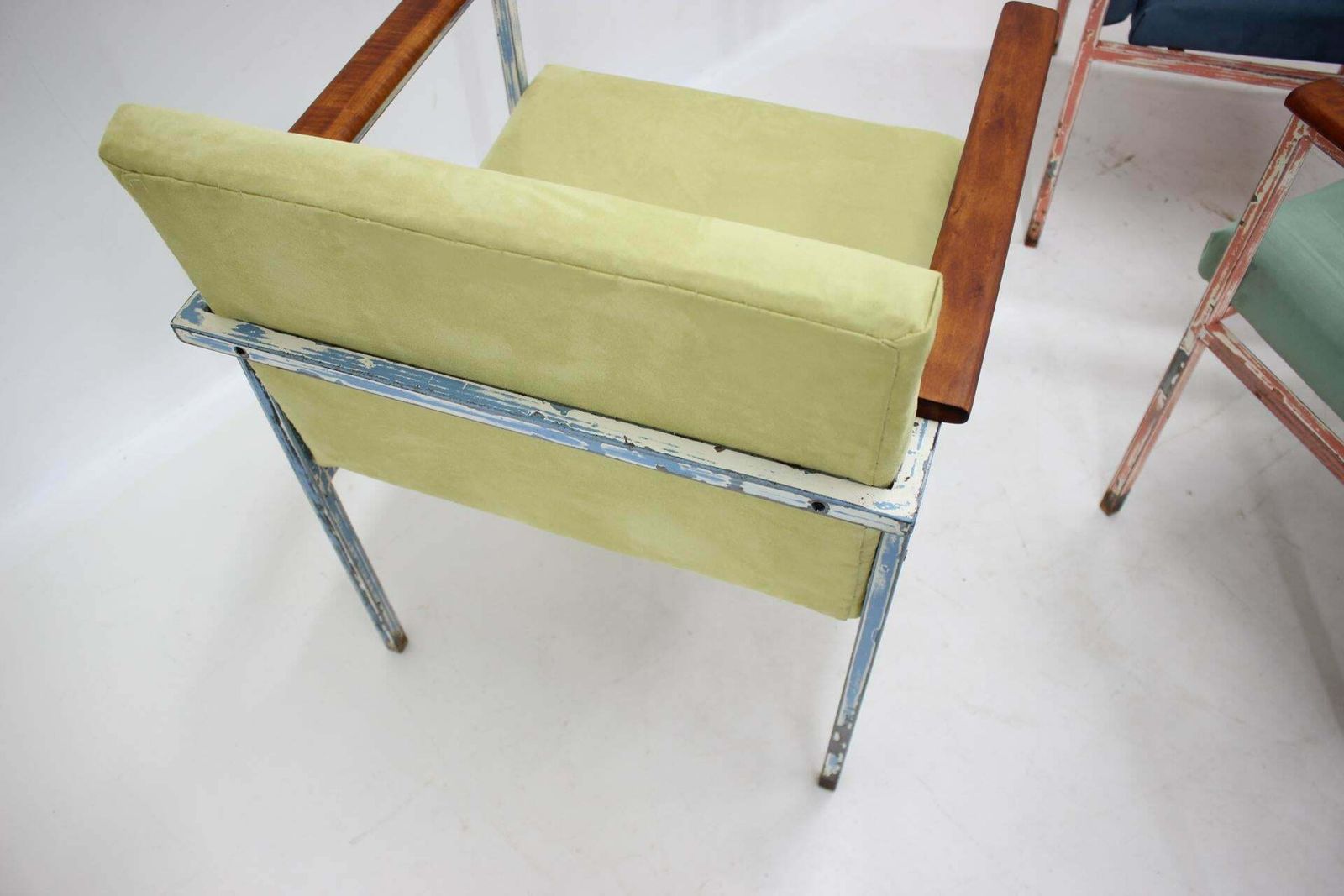 photo vinterior 1960s Set Of Eight Iron And Wood Armchairs/Dining Chairs, Czechoslovakia
