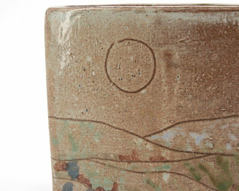 Franse Keramische Vaas, Landschapsdecor, Jaren 1970 / Studio Aardewerk, Bruin, Beige photo Woonaccessoires